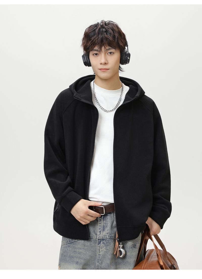 Double-Faced Fleece Jacket – Men’s Oversized Hooded Zip-Up (Black, M-XXL) | Streetwear Essential For Fall/Winter_voghion.com