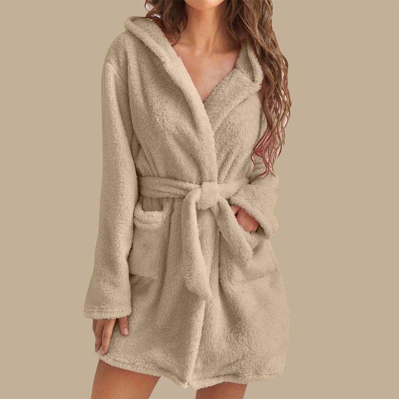 Men's autumn and winter warm bathrobe hooded home clothes plush pajamas robe_voghion.com