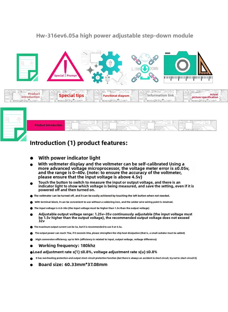 Module d'alimentation abaisseur réglable CC-CC haute puissance 5 A 75 W avec affichage voltmètre_voghion.com