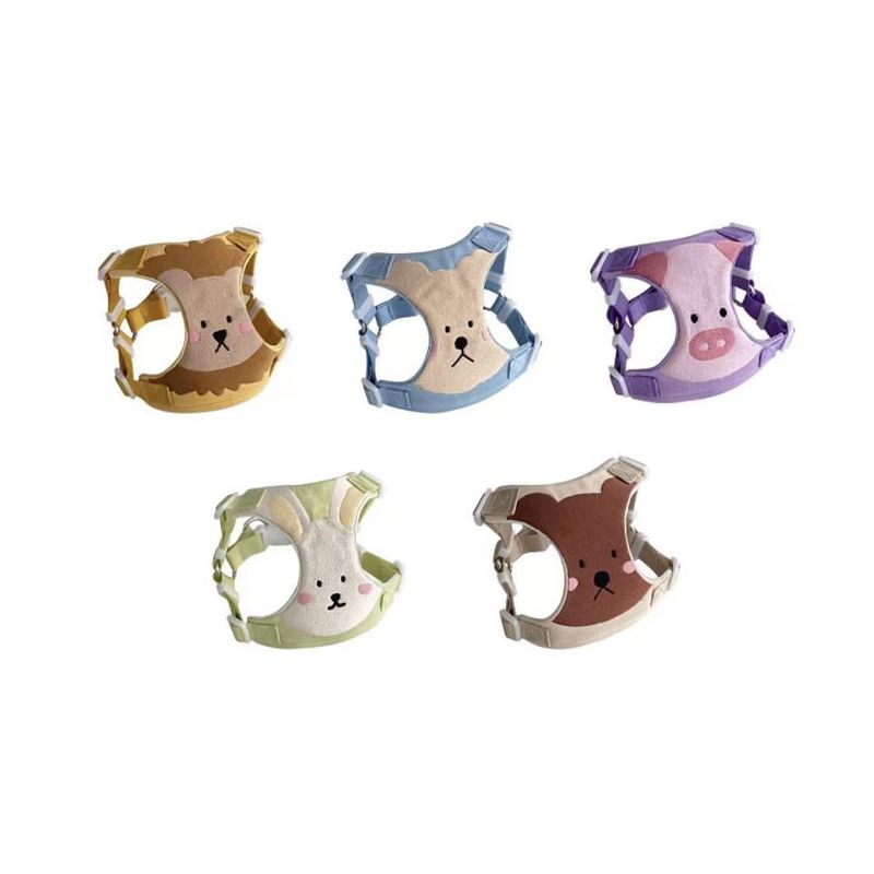Koreanisches INS Niedliches, aus reiner Baumwolle besticktes, atmungsaktives Brustgeschirr-Set für Teddy- und Bichon-Frise-Hunde mit Leine für den Außenbereich_voghion.com