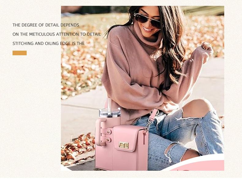 Borsa a tracolla in PU in stile vintage, con tracolla regolabile, piccolo portabevande con tasca per telefono e slot per schede RFID, per caffè, viaggi e uso quotidiano._voghion.com