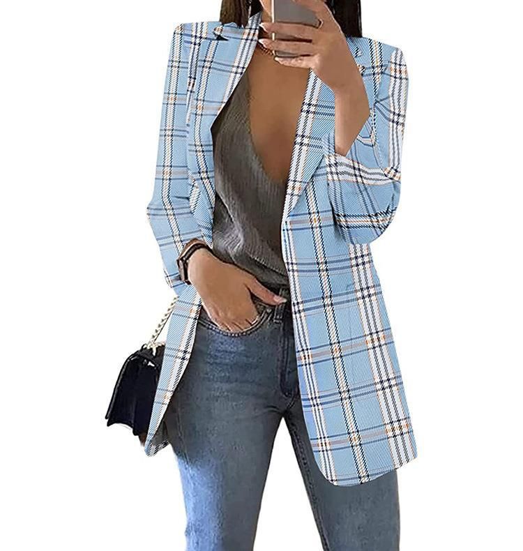 2025s 2025 New Fashionable Plaid Casual With Lapel, Slim Fit Cardigan, Suit Jacket For Women In Spring And Autumn_voghion.com