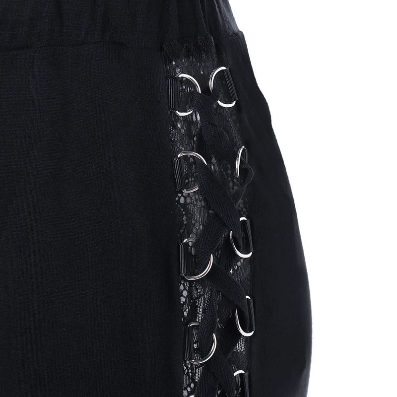 Gothic Punk High Waist Flared Pants For Women - Stretch Lace-Up Bell Bottom Trousers With Wide Leg, Retro Dark Aesthetic Casual Wear_voghion.com