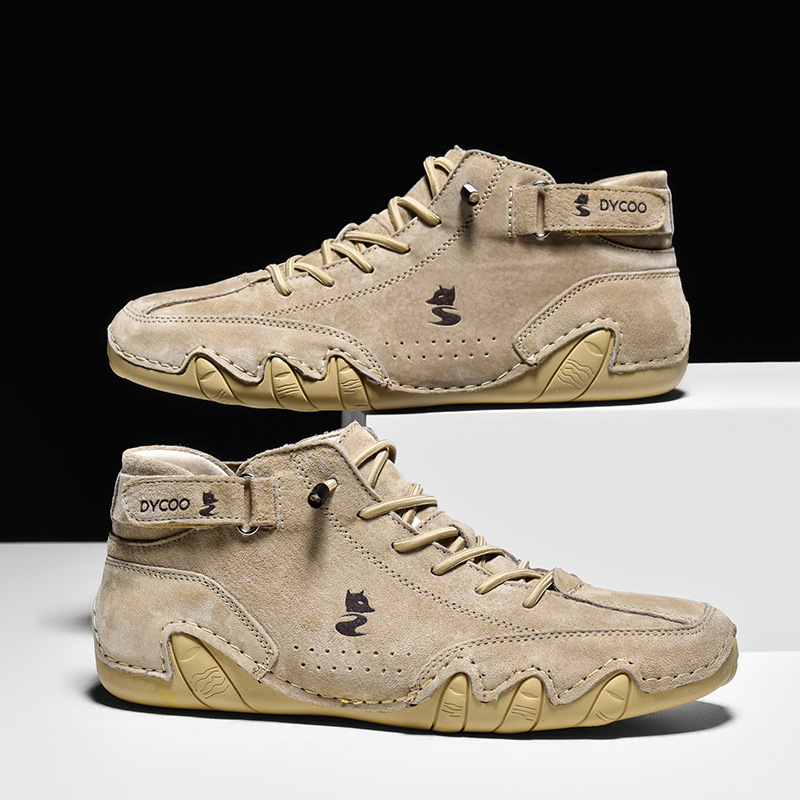 Fox high casual cotton shoes, leather top layer, Martin boots, men's shoes_voghion.com