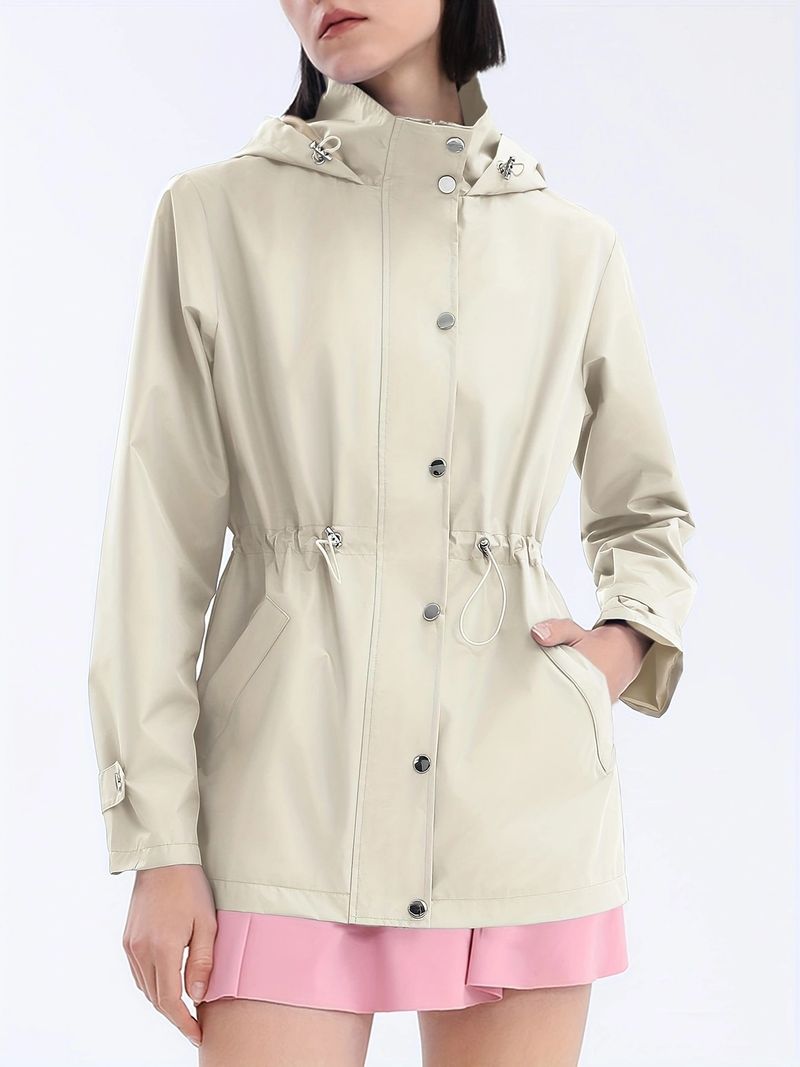 Waterdichte trenchcoat voor dames – Slim fit winddichte regenjas met capuchon voor woon-werkverkeer (S/M/L/XL/XXL, zwart/beige/legergroen/lavendel)_voghion.com