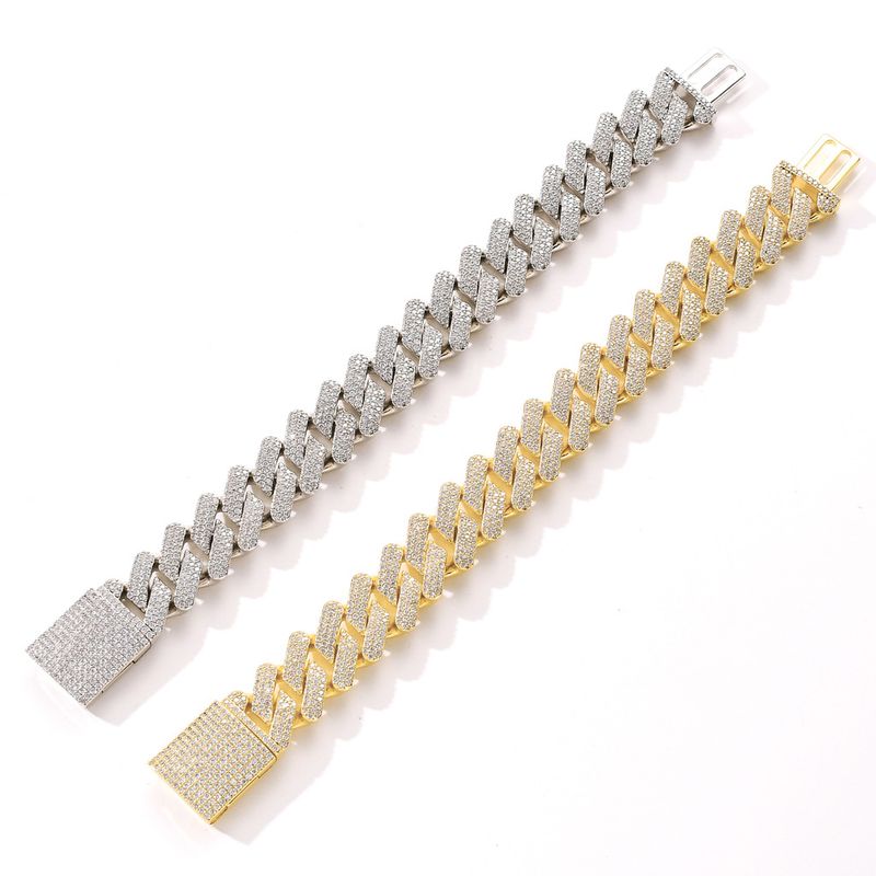 Pulseira masculina hip hop banhada a ouro real de 20 mm com corrente cubana sólida e fecho grande de zircônia_voghion.com
