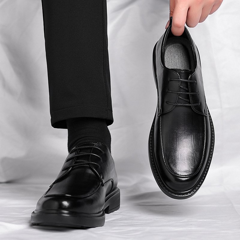 Leather Men' Four Eaon Buine Formal Wear Britih Caual Commuting Tyle Black Height Increaing Wedding Groom_voghion.com
