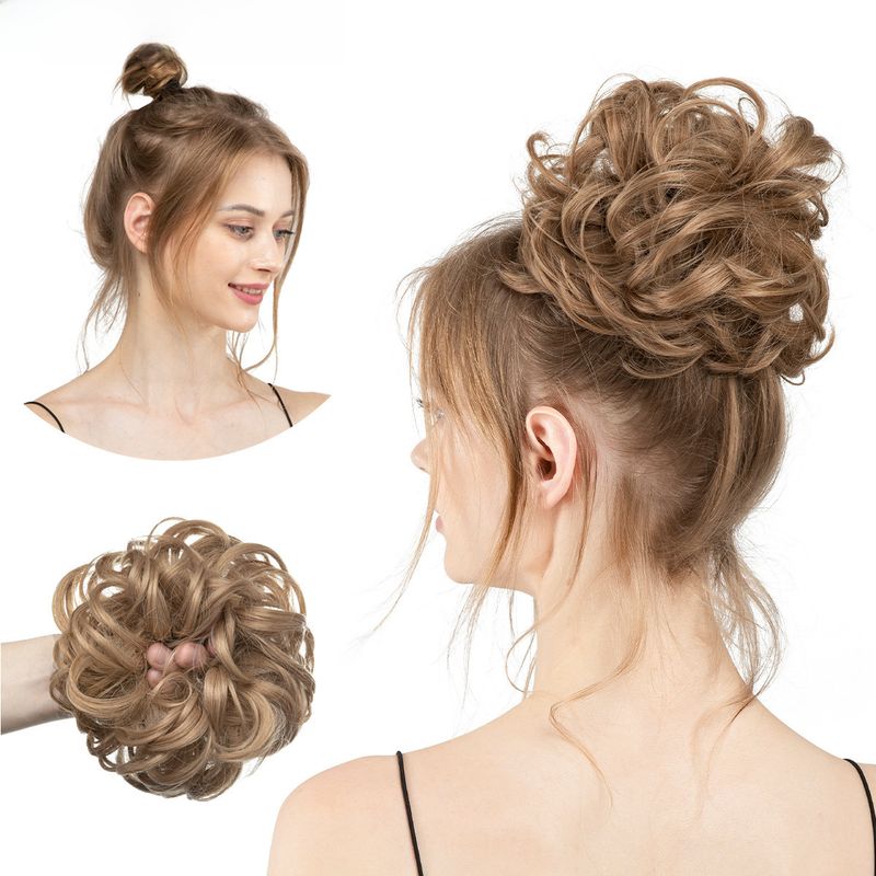 wig female flower bud ball head chemical fiber invisible fluffy natural long beard wig hair ring_voghion.com
