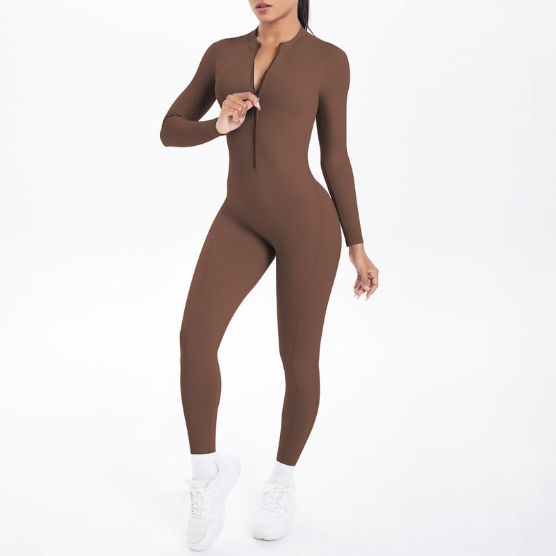 New Cross-Border Double-Sided Brocade Solid Color Beautiful Back Hollow Long Sleeve Sports Running Fitness Yoga Jumpsuit_voghion.com