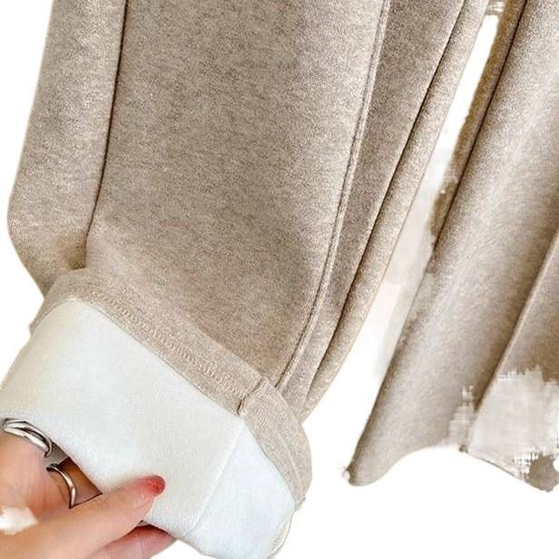 Fleece-Lined Casual Sports For Women, Autumn Winter 2025 New Loose Slimming Hoodie And Wide-Leg Pants Two-Piece Set_voghion.com