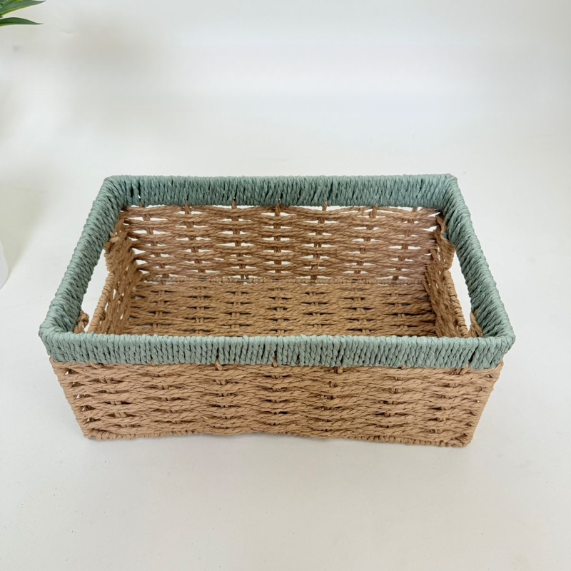 Nuovo cestino portaoggetti intrecciato a mano con blocchi di colore per snack, oggetti vari, giocattoli, grande e semplice in stile coreano_voghion.com