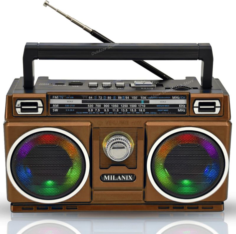 Nejlepší příjem tranzistorového dobíjecího bateriového ladění barevných světel přenosného rádia AM FM s Bluetooth_voghion.com