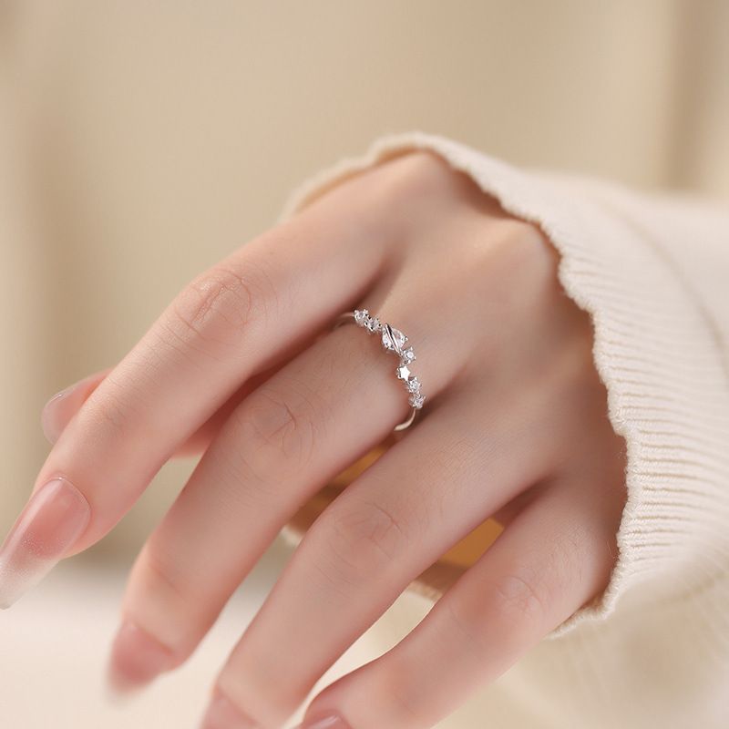 S999 Pure Silver Planet Travel Couple Ring Versatile Light Luxury Couple Ring Zircon Ring Opening Adjustable_voghion.com