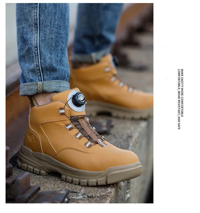 Rotating Buttons Work Boots Men Steel Toe Shoes Safety Boots Puncture-Proof Protective Shoes Waterproof Indestructible Shoes New_voghion.com