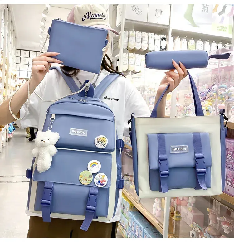 Set da 4 pezzi per adolescenti, borsa a tracolla in tela per la scuola, zaino per studenti, ad alta capacità, astuccio per matite, borsa a mano_voghion.com