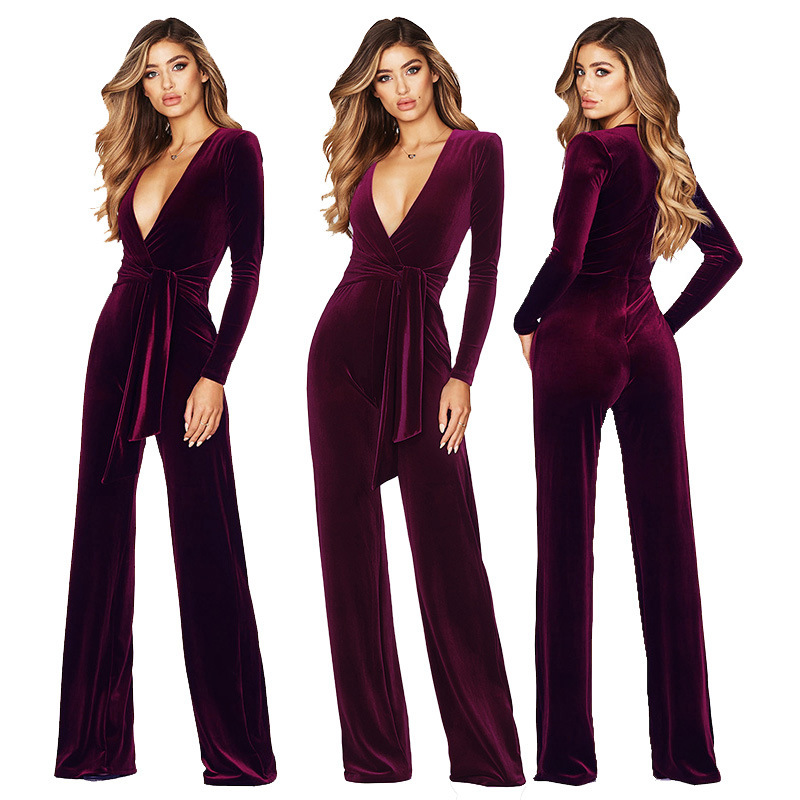 Damen-Overall zum Abnehmen, einfarbig, Herbst und Winter, Außenhandel, langärmelig, weites Bein_voghion.com