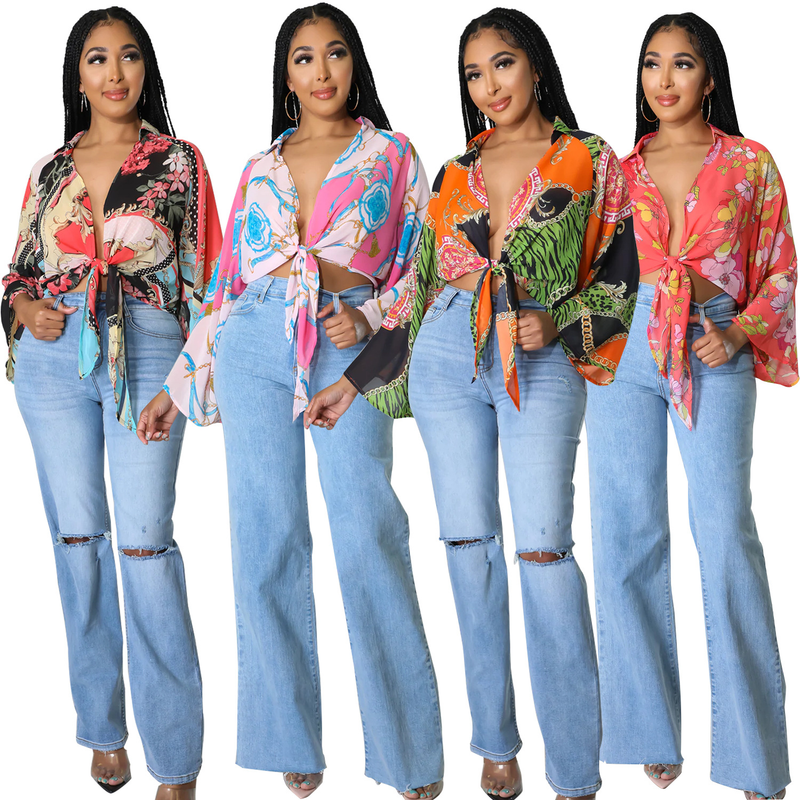 Abbigliamento femminile vestiti alla moda Che tipo di top corto a maniche lunghe stampato a maniche lunghe_voghion.com