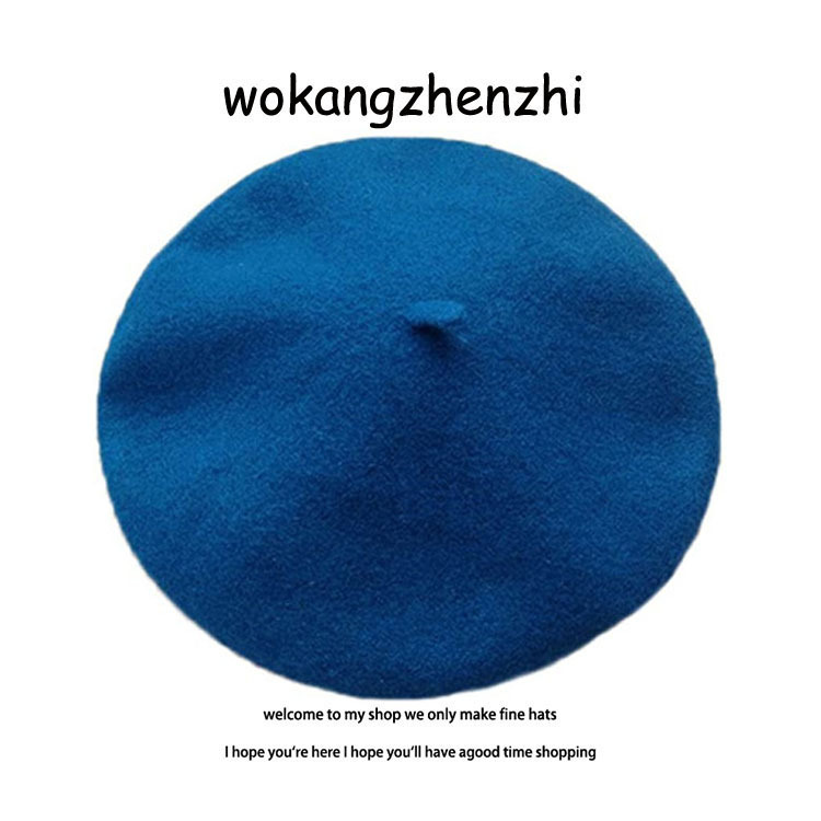 Wełniany beret damski Ishihara Satomi beret w tym samym stylu jesienno-zimowy wełniany beret retro niebieska czapka malarza_voghion.com