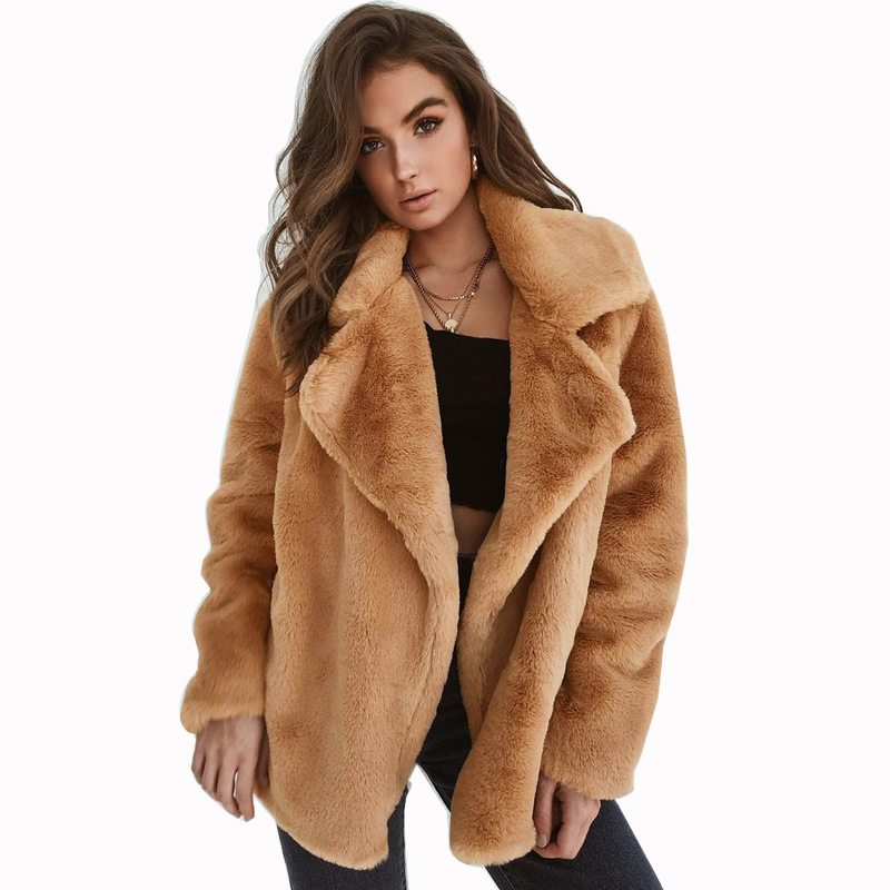 Women's Clothing Autumn and Winter Jacket Sexy Plush Lapel Slim Jacket_voghion.com
