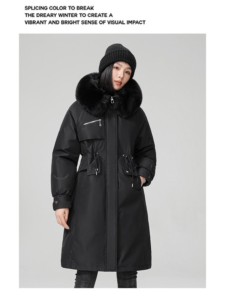 Damen-Winterparka mit abnehmbarer Kunstpelzkapuze, locker sitzender langer Trenchcoat, warme Daunenalternative für Übergrößen_voghion.com