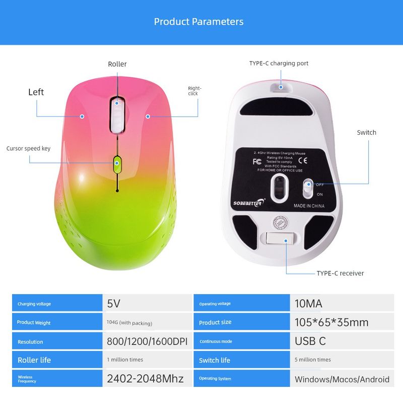 Typec vevőegység vezeték nélküli egér férfiaknak és nőknek némítás iPhone-hoz, könyvhöz, notebookhoz, telefonhoz, iPadhez, tablethez_voghion.com
