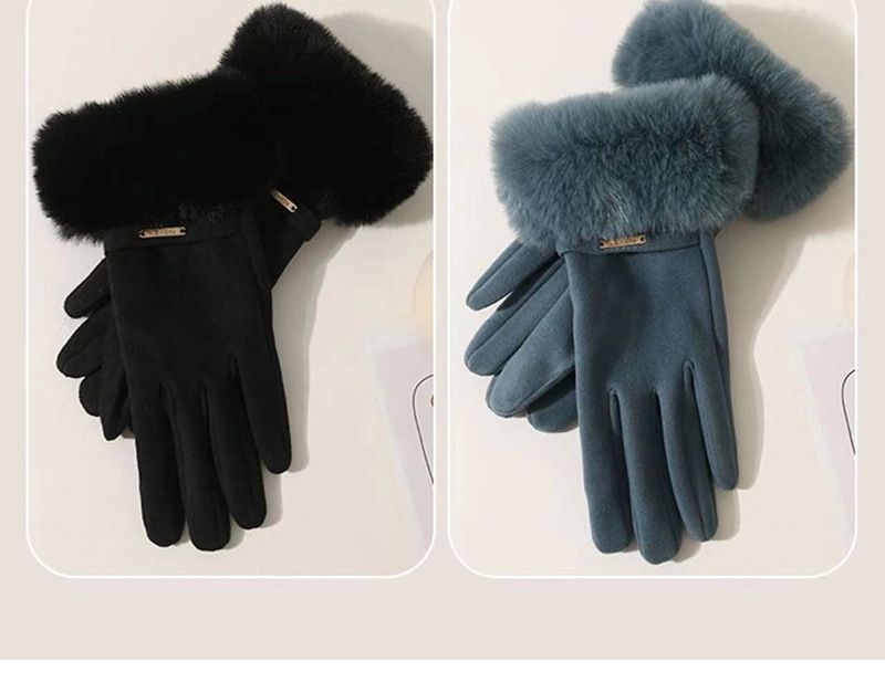 Guanti invernali da ciclismo da donna De Rong in pelliccia di coniglio, caldi, antiscivolo, antivento, foderati in pile, spessi, all'ingrosso_voghion.com