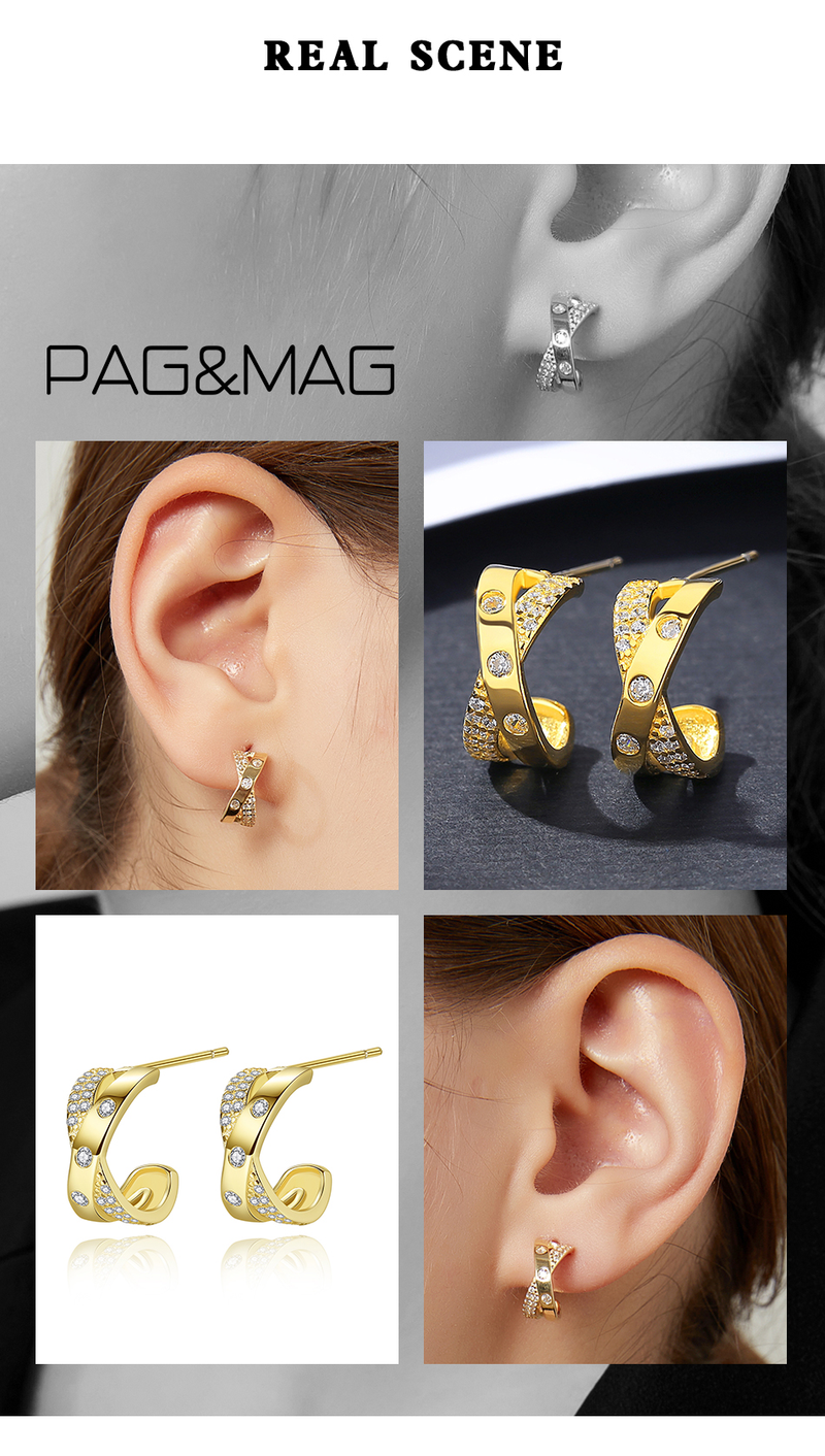 Hoop Earrings Sterling Silver Cubic Zircon Charms 14K Gold Plated Women Earings Luxury_voghion.com