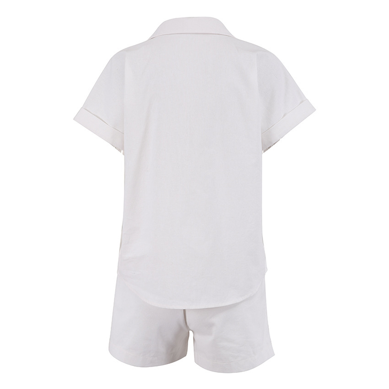 Abito casual in stile resort francese estate nuova moda camicia a maniche corte da donna pantaloncini all'ingrosso abbigliamento da donna in cotone e lino_voghion.com