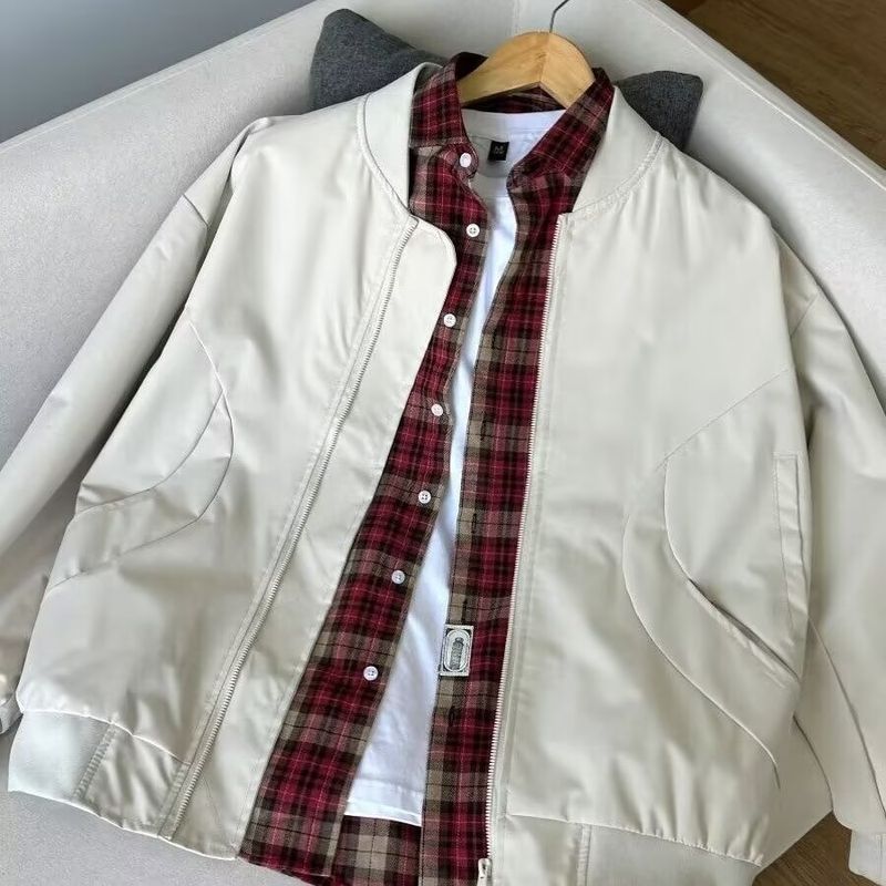 Loose And High-end Jacket For Men, Light Colored Stand Up Collar, Couple Baseball Jacket, Flight Suit Jacket_voghion.com