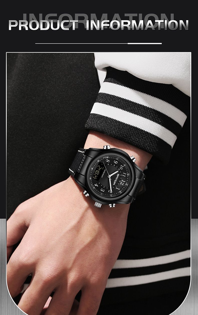 Digital-Analog-Armbanduhr für Herren mit Alarm, Stoppuhr, Nachtlicht, 50 m wasserdicht, Armband aus Edelstahl/PU-Leder, rundes Zifferblatt, 48 mm_voghion.com