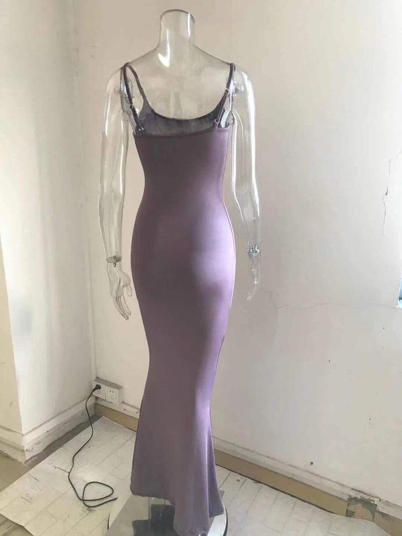 Abito lungo con bretelle slim casual da donna, alla moda, modello Skims_voghion.com