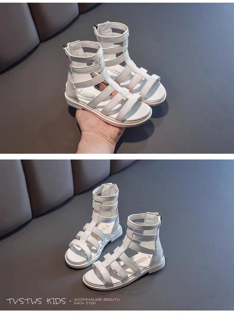 Mädchen Römersandalen 2024 Sommer neue Modelle für mittlere und große Kinder modische weiche Unterseite Prinzessin kleine Mädchen Kinderschuhe schwarz_voghion.com