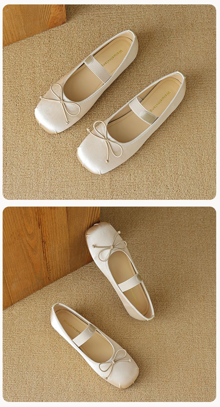 Scarpe basse singole da donna con tacco basso e parola Mary Jane, scarpe da ballo con fiocco carine_voghion.com