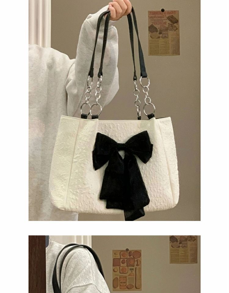 Borsa a mano versione coreana per donna 2022 nuova borsa a tracolla con fiocco di nicchia estiva grande capacità borsa in tela carina singola_voghion.com