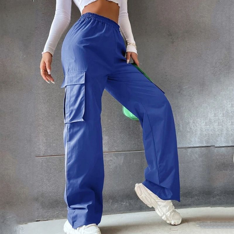 hot selling Womens Cargo Elastic High Waist Trousers Straight Joggers Outfits Baggy Wide Leg Sweatpants Oversized Pants_voghion.com