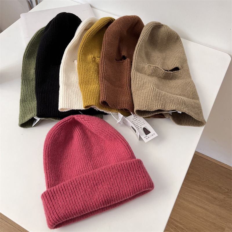 Balaklava, én lue, to bruksområder, vindtett lue med ansiktsbeskyttelse for høst og vinter, strikket lue med pullover, ulllue, nakkebeskyttelse_voghion.com