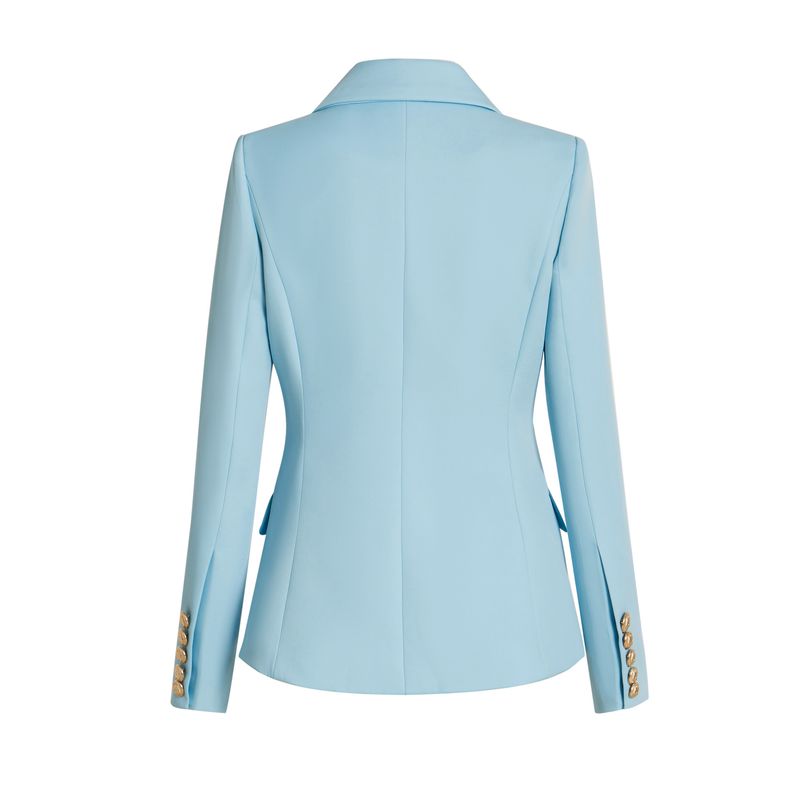 Women's Clothing New double breasted blue double breasted temperament commuter cotton suit solid color slim suit collar jacket_voghion.com