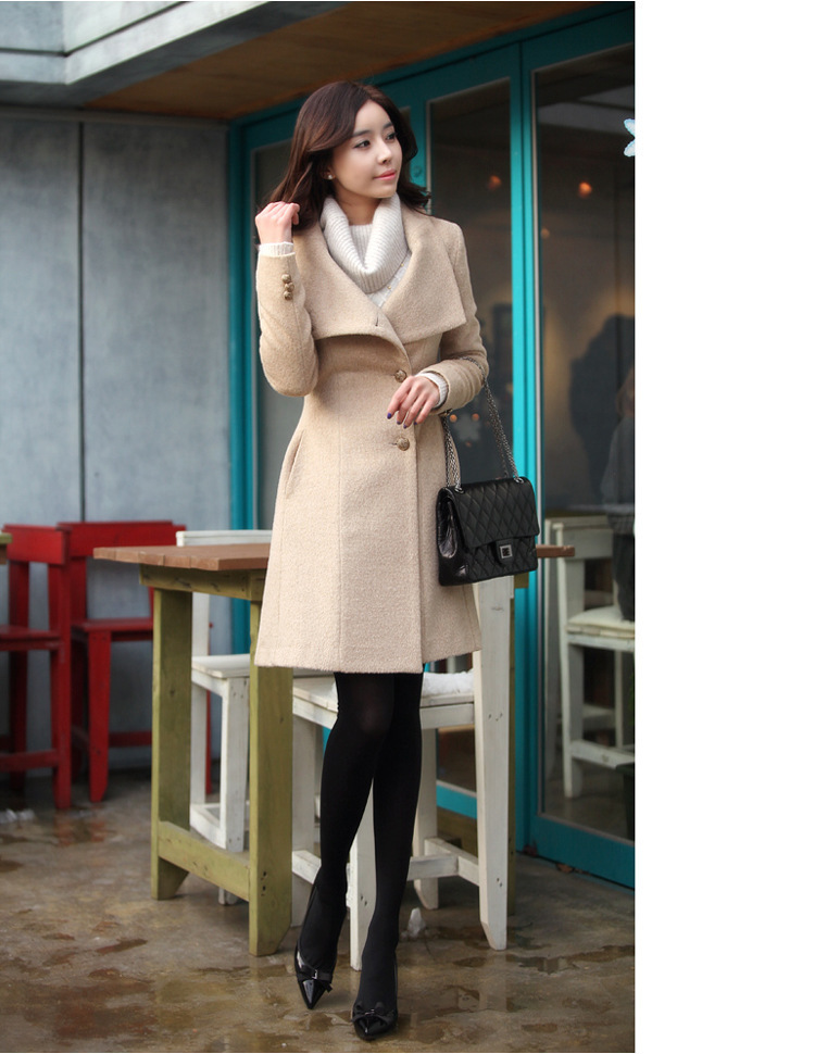 Women's single breasted belt woolen coat women's slim windbreaker_voghion.com