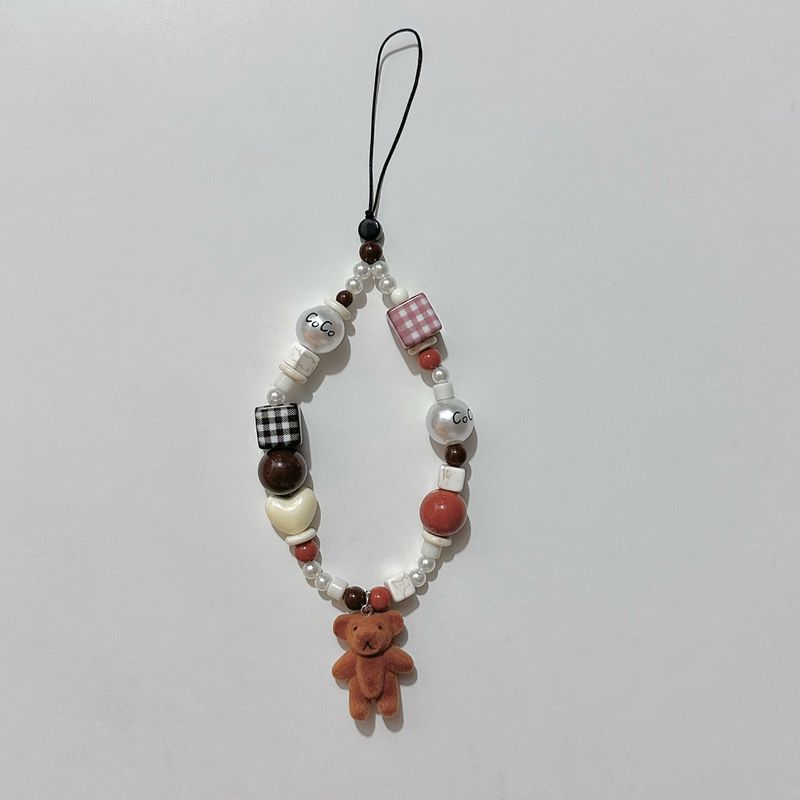 Unschlagbare Qualität Original Beflockung Bär Braun Handy Shell Für IPhone Lanyard Ins Nische Stil Kette Perlen Tasche Ornamente frauen_voghion.com