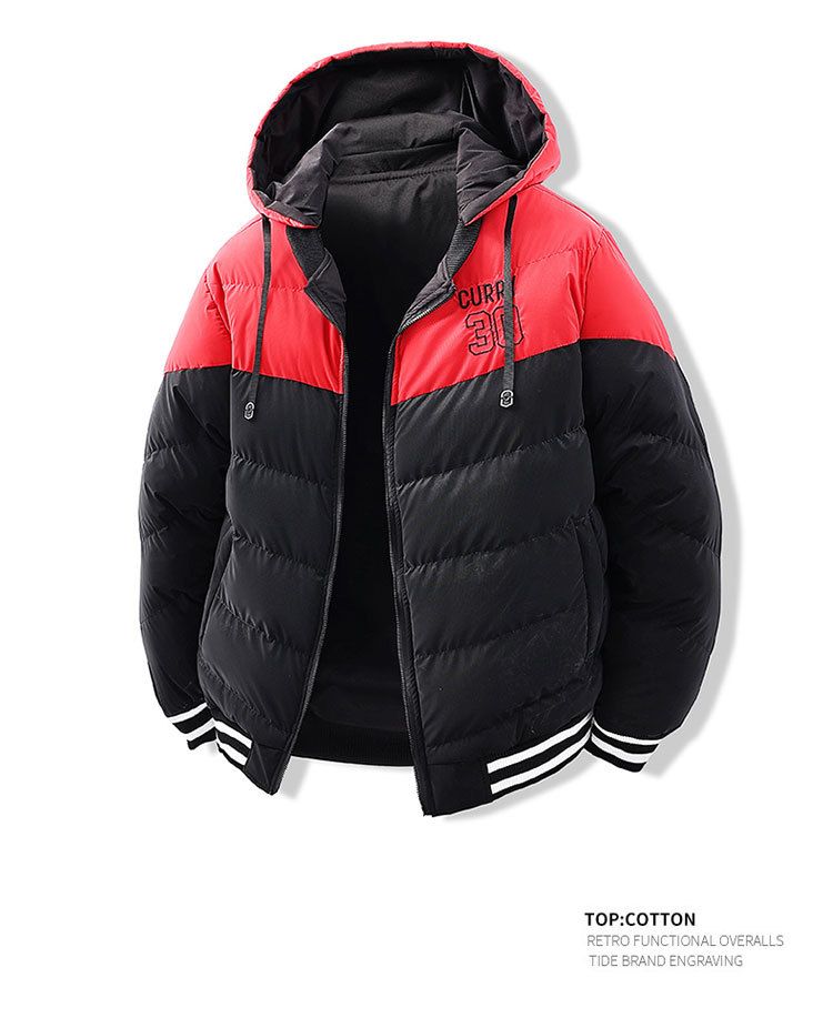 Wende-Pufferjacke mit Kapuze für Herren – Trendiger bestickter Wintermantel mit Reißverschluss vorne und abnehmbarer Kapuze_voghion.com