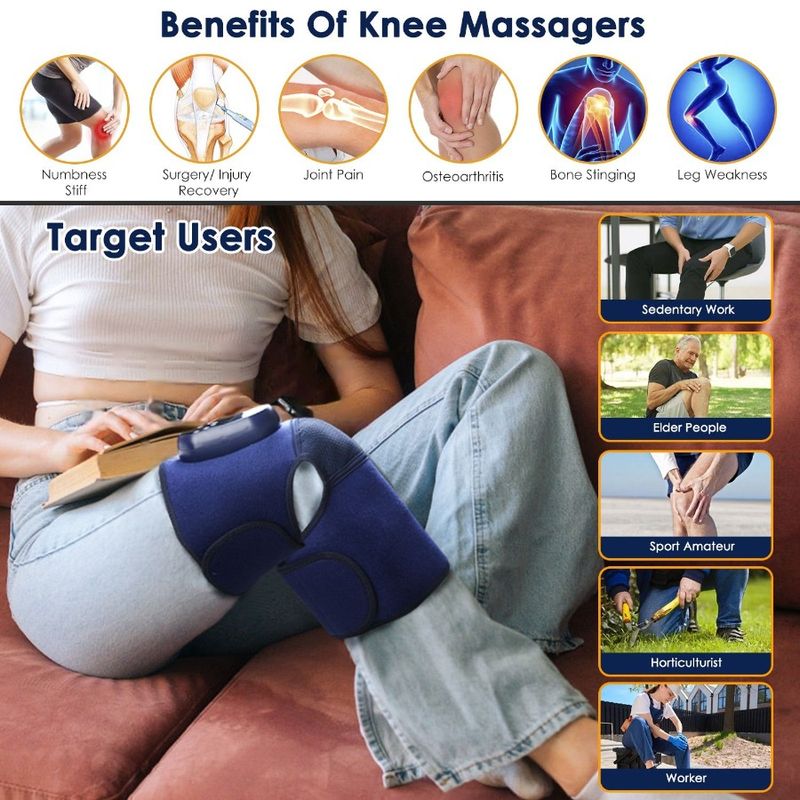 Riscaldamento C a 3 livelli con massaggiatore, 3 modalità di riscaldamento, tutore ad aria calda, cuscinetto a 3 livelli, fascia per ginocchio senza fili, fascia vibrante elettrica, ginocchio a 5 livelli_voghion.com