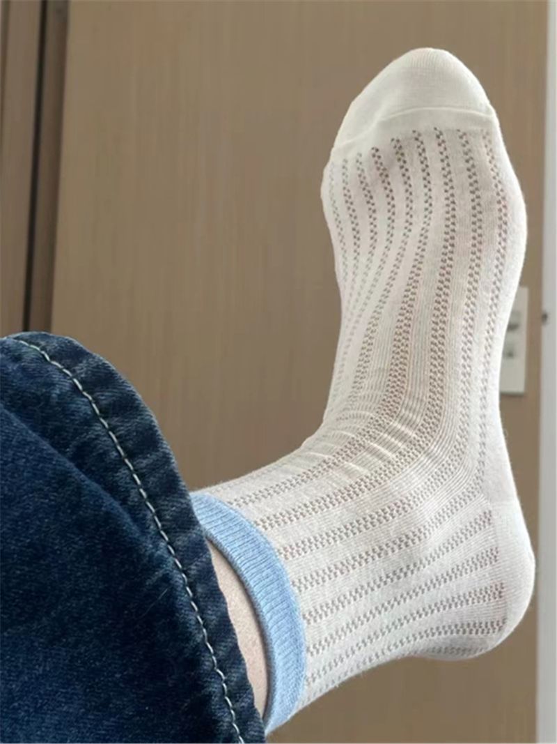 Korean summer thin ins girls macaron color mesh breathable mid-calf cotton socks_voghion.com