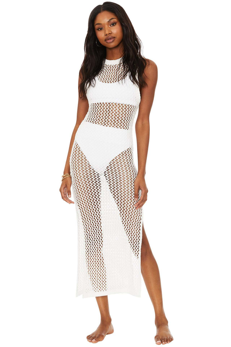 Women's hollow crochet casual beach sunscreen Joker bikini cover swimsuit beach mesh top._voghion.com