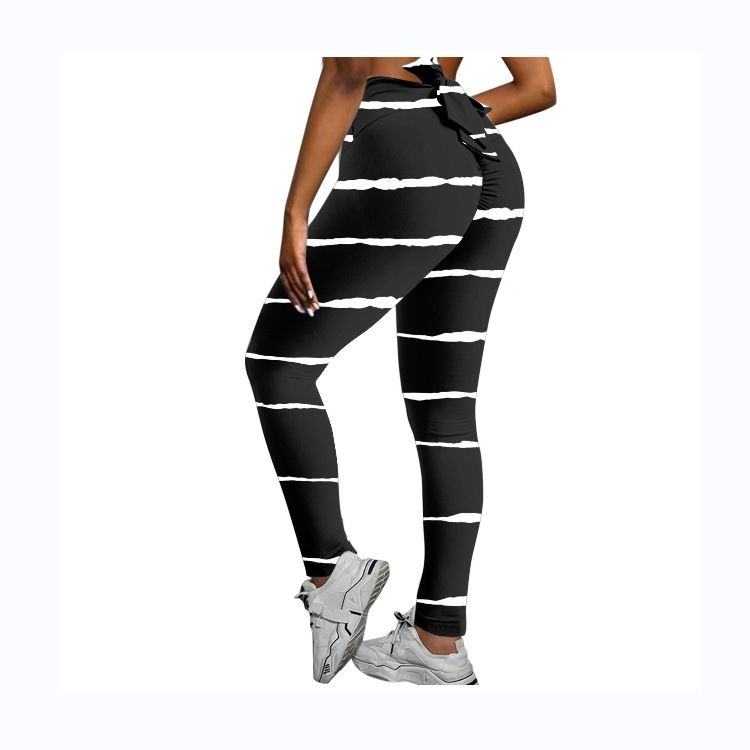 Pantaloni da yoga da yoga da donna con stampa multicolore antirughe sull'anca, dimagranti a vita alta, con fiocco elasticizzato_voghion.com