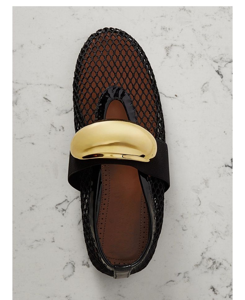 Mesh Ballet Flats For Women Summer With Embellished Patent Leather Trim Comfortable Breathable Fashionable Casual Shoes_voghion.com