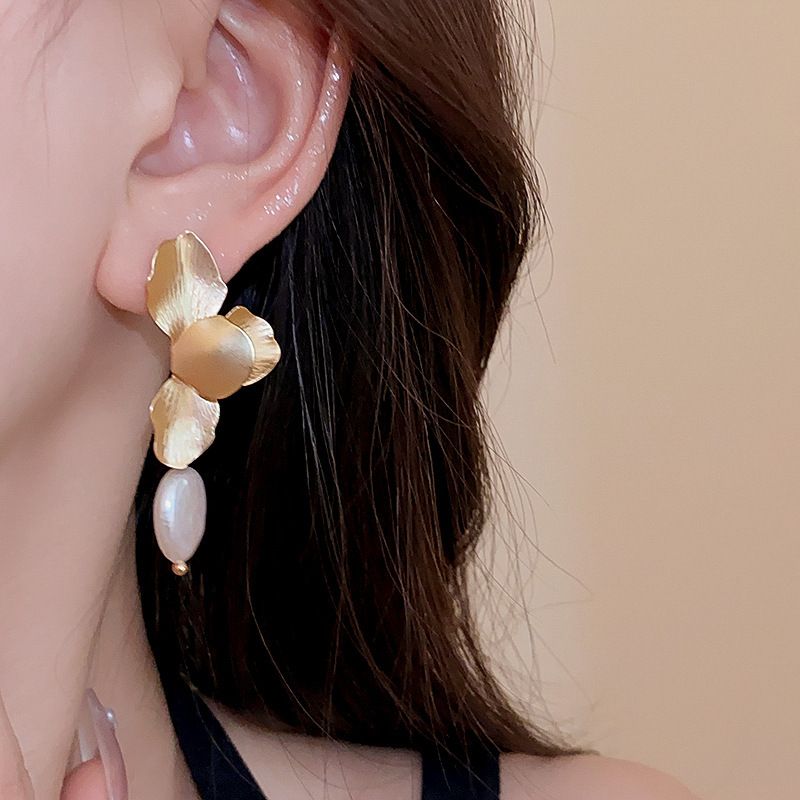 Orecchini a bottone in metallo argentato con perle geometriche, stile francese, personalità, moda, temperamento, nuovi gioielli_voghion.com