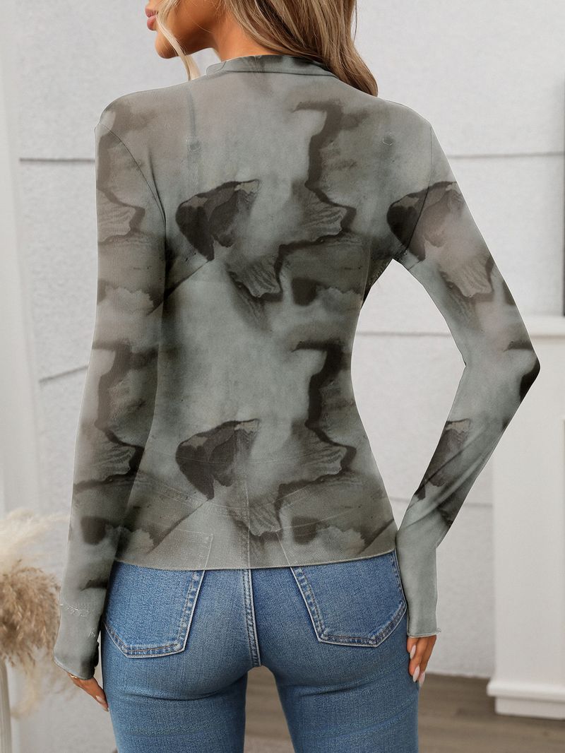 Women's Clothing Half High Neck Perspective Long Sleeved T Shirt Sexy Mesh Top_voghion.com