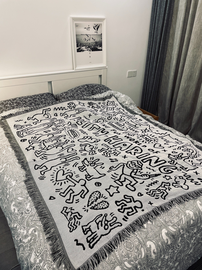 Homeware Keith Haring, Schwarz-Weiß-Graffiti-Meister Keith Haring Sofadecken-Dekoration_voghion.com