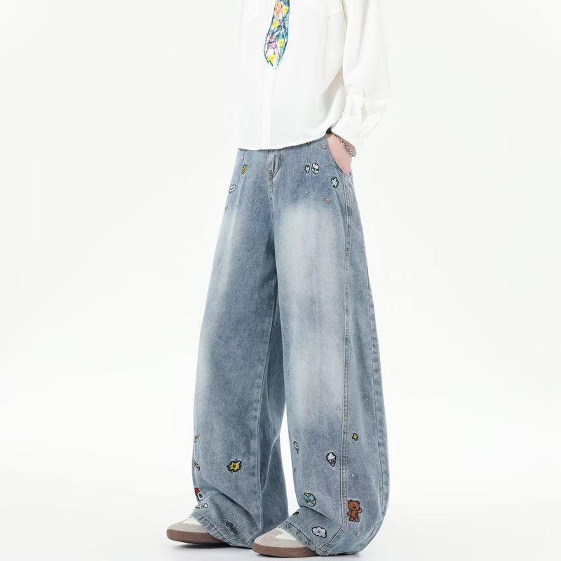 Unisex High-Street Wide-Leg Jeans For Teens – Trendy Baggy Denim Pants With Unique Blade Design_voghion.com