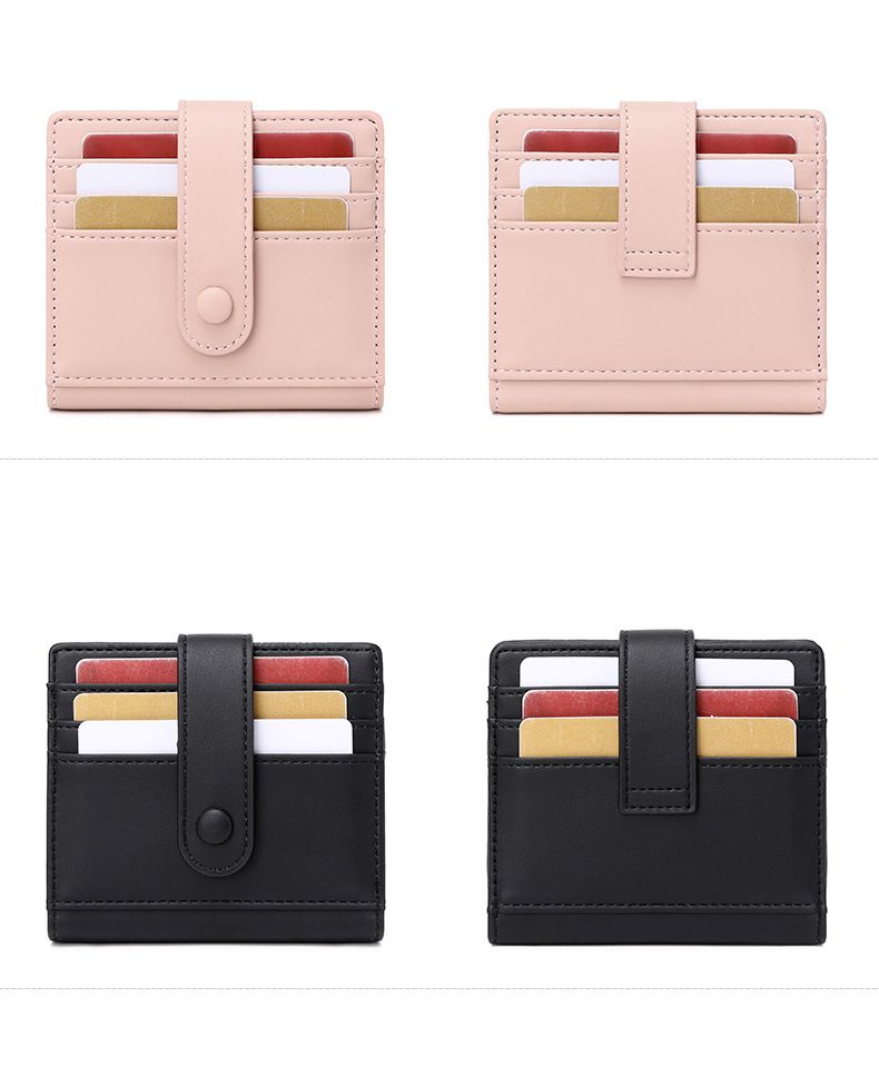 Cartera para mujer y hombre, antimagnética, RFID, de poliuretano, con hebilla de color liso, para tarjetas de crédito, monedero pequeño y ligero._voghion.com